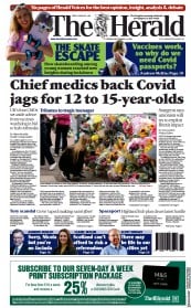 The Herald () Newspaper Front Page for 14 September 2021