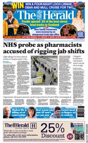 The Herald () Newspaper Front Page for 15 May 2021