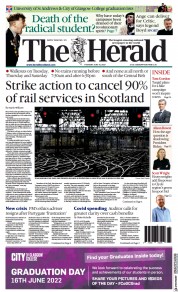 The Herald () Newspaper Front Page for 16 June 2022