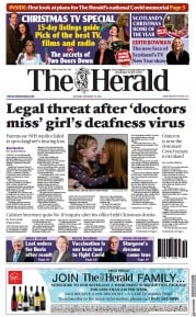 The Herald () Newspaper Front Page for 18 December 2021