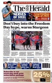 The Herald () Newspaper Front Page for 19 July 2021