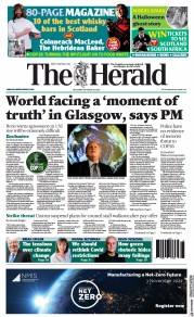 The Herald () Newspaper Front Page for 1 November 2021