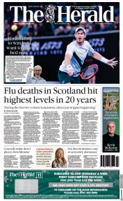 The Herald () Newspaper Front Page for 20 January 2023