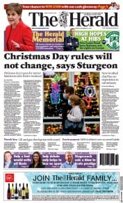 The Herald () Newspaper Front Page for 21 December 2021