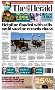 The Herald () Newspaper Front Page for 21 July 2021