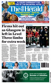 The Herald () Newspaper Front Page for 22 May 2021