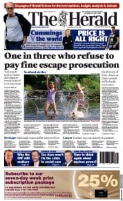 The Herald () Newspaper Front Page for 22 July 2021