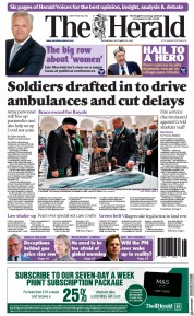 The Herald () Newspaper Front Page for 22 September 2021