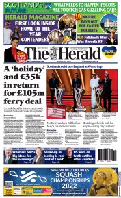 The Herald () Newspaper Front Page for 2 April 2022