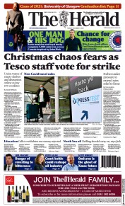 The Herald () Newspaper Front Page for 7 December 2021