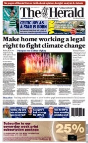 The Herald () Newspaper Front Page for 9 August 2021