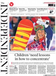 The Independent () Newspaper Front Page for 10 February 2014