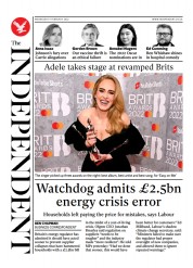 The Independent () Newspaper Front Page for 10 February 2022