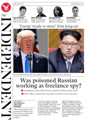 The Independent () Newspaper Front Page for 10 March 2018