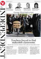The Independent () Newspaper Front Page for 10 June 2020