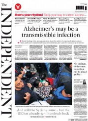 The Independent () Newspaper Front Page for 10 September 2015