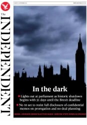 The Independent () Newspaper Front Page for 10 September 2019