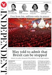 The Independent () Newspaper Front Page for 11 November 2017