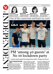 The Independent () Newspaper Front Page for 11 January 2022