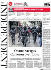 The Independent () Newspaper Front Page for 11 March 2016