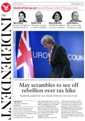 The Independent () Newspaper Front Page for 11 March 2017