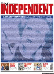The Independent () Newspaper Front Page for 11 April 2013