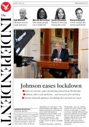 The Independent () Newspaper Front Page for 11 May 2020
