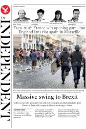 The Independent () Newspaper Front Page for 11 June 2016