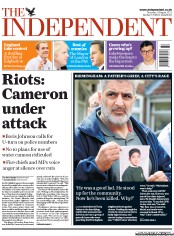The Independent () Newspaper Front Page for 11 August 2011