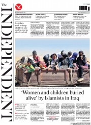 The Independent () Newspaper Front Page for 11 August 2014