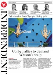 The Independent () Newspaper Front Page for 11 August 2016