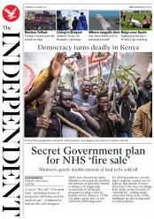 The Independent () Newspaper Front Page for 11 August 2017