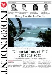 The Independent () Newspaper Front Page for 11 September 2017