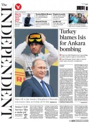 The Independent () Newspaper Front Page for 12 October 2015