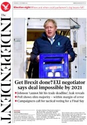 The Independent () Newspaper Front Page for 12 December 2019