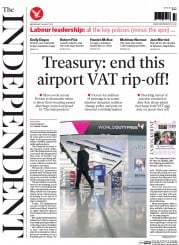 The Independent () Newspaper Front Page for 12 August 2015