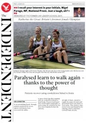 The Independent () Newspaper Front Page for 12 August 2016