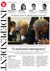 The Independent () Newspaper Front Page for 12 September 2018