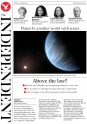 The Independent () Newspaper Front Page for 12 September 2019