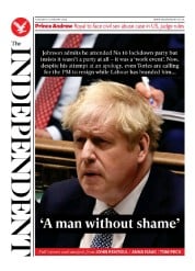 The Independent () Newspaper Front Page for 13 January 2022