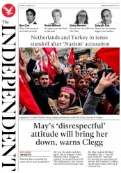 The Independent () Newspaper Front Page for 13 March 2017