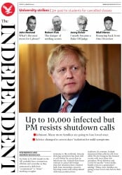 The Independent () Newspaper Front Page for 13 March 2020