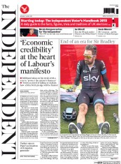 The Independent () Newspaper Front Page for 13 April 2015