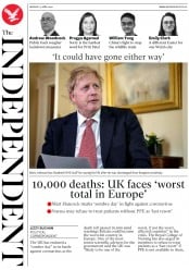The Independent () Newspaper Front Page for 13 April 2020