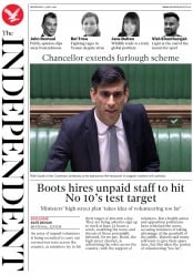 The Independent () Newspaper Front Page for 13 May 2020