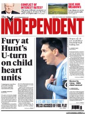 The Independent () Newspaper Front Page for 13 June 2013