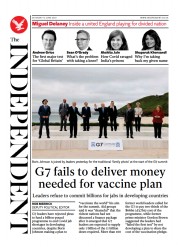 The Independent () Newspaper Front Page for 13 June 2021