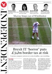 The Independent () Newspaper Front Page for 13 July 2017
