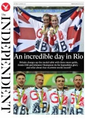 The Independent () Newspaper Front Page for 13 August 2016