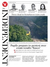 The Independent () Newspaper Front Page for 13 August 2020